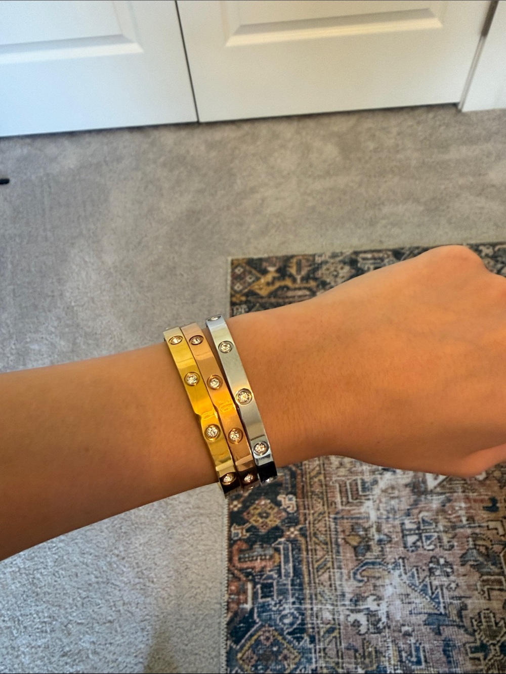 Classic Crystal Accent Bangle Bracelet - Gold, Rose Gold, Silver